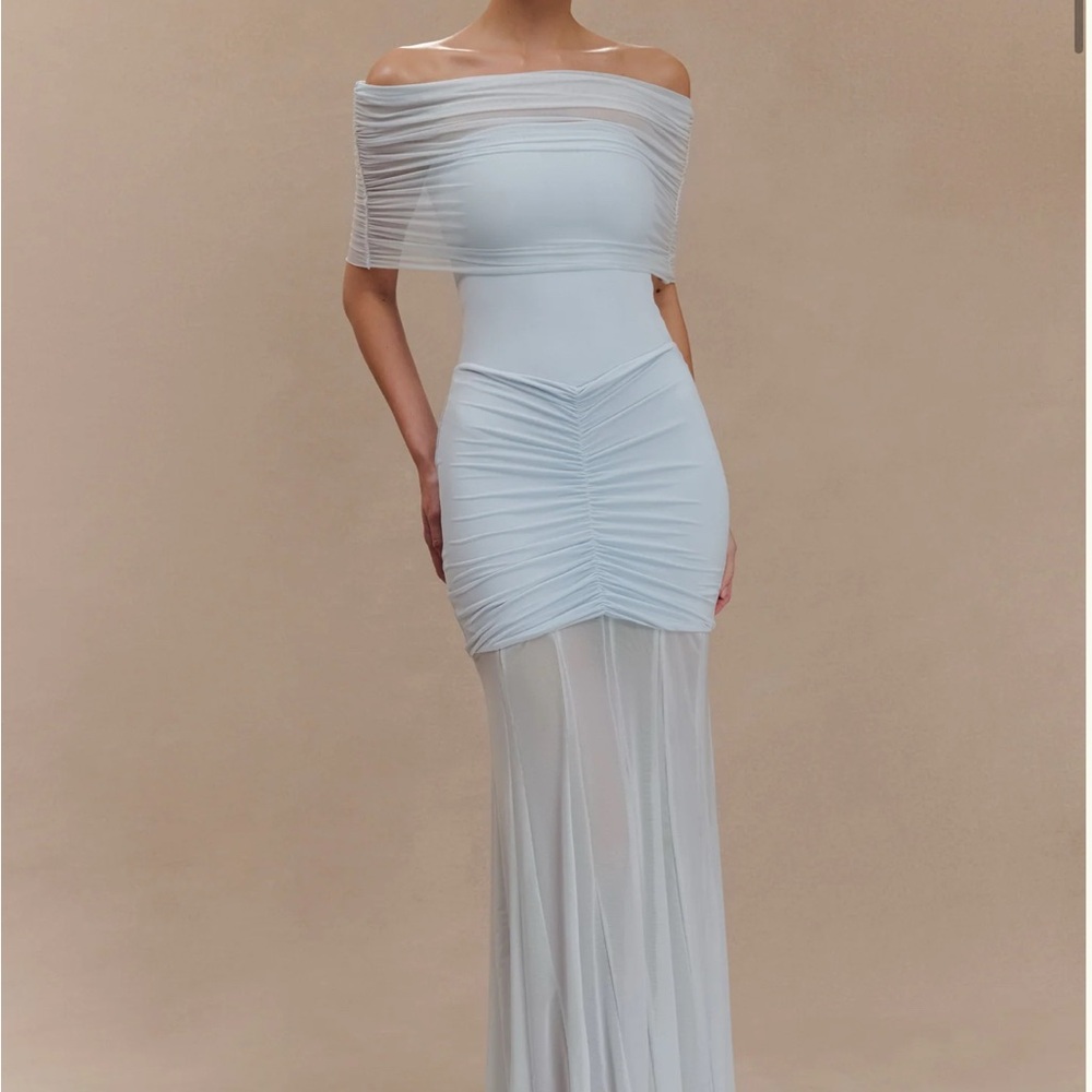 Elegant Off-Shoulder Light Blue Dress